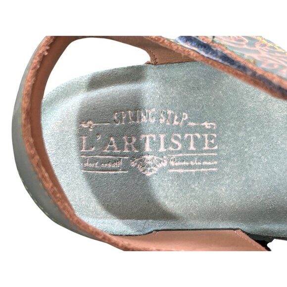 LArtiste Spring Step Floral Leather Sandals Teal Blue Art Womens EU 39 / US 8.5 - Picture 5 of 10